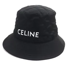 極美品▼CELINE セリーヌ 2AUB0930C ロゴプリント キルティング 中綿入り 帽子 バケットハット ブラック オレンジ M フランス製 正規品 メンズ