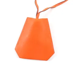 美品★HERMES エルメス マルジェラ期 キーリング付 ラージクロシェット レザー ネックレス オレンジ □F刻印 フランス製 レディース