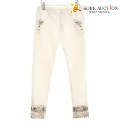 ■ デシグアル Desigual パンツ フルレングス ボトムス ジーンズ デニム 刺繍 レディース 32(L～LL相当) ホワイト