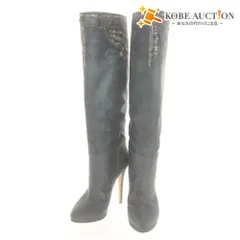 ■ CASADEI カサディ デニム風 ロングブーツ 23368 6904 190 36 靴 ハイヒール 総柄 イタリア製 レディース 6 (23cm相当) ネイビー 未使用