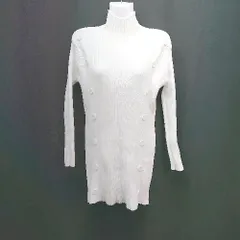 ◇ LOPASS ハイネック タイト 飾りボタン プルオーバー 透け感あり 長袖 ロング ワンピース サイズL ホワイト レディース E  【1307120020642】