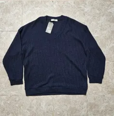 メンズ Vネック ニット 長袖 ネイビー 4XL