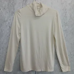 レディースL タートルネックロングTシャツ 長袖 アイボリー 無地 ストレッチ 〇□