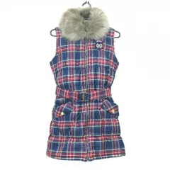 【新品】キスオンザグリーン 中綿ノースリーブワンピース ネイビー×レッド チェック レディース 2(M) ゴルフウェア kiss on the green