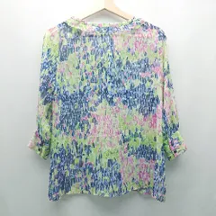 ◇ NATURAL BEAUTY BASIC 総柄 襟フリル シアー素材 おしゃれ 透け感 長袖 ブラウス サイズS マルチ レディース E  【1307120025104】
