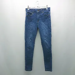 ◇ JEANASIS ジーナシス デニム生地 牛革パッチ カジュアル ストリート スキニー パンツ サイズM ブルー レディース E  【1307120026170】