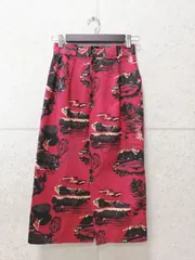 OTTO オットー タイトスカート ミモレ丈 スリット 裏地付き 総柄 レッド系 9サイズ