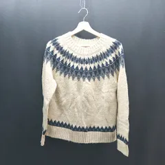 ◇ Samansa Mos2 blue カジュアル 求心柄 秋冬 リブ 合わせやすい 長袖 ニット サイズM クリーム レディース E  【1307120027290】