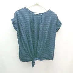 ◇ OPAQUE.CLIP カジュアル ボーダー 透け感 リボン 半袖 カットソー サイズM ネイビー レディース E  【1307120027184】