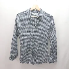 ◇ beauty&youth ギンガムチェック カジュアル 胸ポケット 羽織り 薄手 長袖 シャツ サイズM ブルー レディース E  【1307120028525】