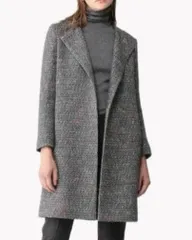 【美品】 Theory ノーカラーロングコート P グレー×ピンク ツイード