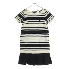 BURBERRY BLUE LABEL (バーバリーブルーレーベル) ワンポイントロゴ刺繍 ボーダー総柄 半袖 ミディアムワンピース ホワイト/ブラック レディース