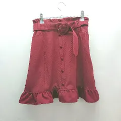 ◇ ◎ Secret Honey サイドジップ 裏地 フリル シンプル ショート丈 フレア スカート サイズ2 レッド レディース E  【1307120030009】