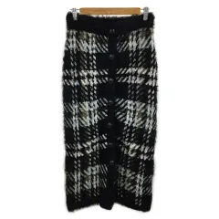 アズールバイマウジー AZUL by moussy スカート タイト ロング シャギー ニット チェック ウエストゴム S 黒 白 ブラック ホワイト