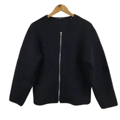 シップス SHIPS カーディガン Vネック ジップアップ 無地 ウール 長袖 S 紺 ネイビー