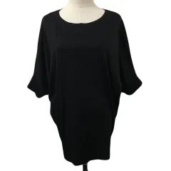 インディヴィ INDIVI カットソー プルオーバー ラウンドネック 無地 ドルマンスリーブ 五分袖 42 黒 ブラック