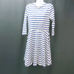 ◇ CHILD WOMAN バックファスナー フレア ストライプ柄 七分袖 膝丈 ワンピース 表記なし ホワイト ブルー レディース E  【1307120031433】