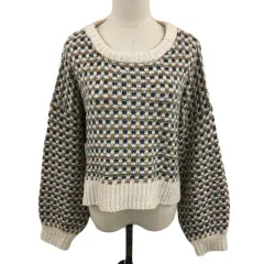 アズノウアズ as know as plus セーター ニット プルオーバー ラウンドネック 総柄 長袖 F 青 茶 ブルー ブラウン