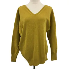 イエナ IENA セーター ニット プルオーバー Vネック 無地 ウール カシミヤ混 アシンメトリー 長袖 黄 マスタード イエロー