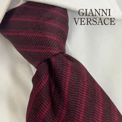 《美品》GIANNI VERSACE (ジャンニヴェルサーチ) シルクネクタイ 総柄 ストライプ ボルドー ワインレッド ブラック ゴールド