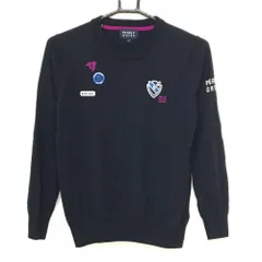 【美品】パーリーゲイツ セーター 黒×パープル ニット ウール100％ 複数ワッペン レディース 1(M) ゴルフウェア PEARLY GATES