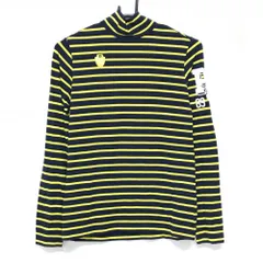 【美品】パーリーゲイツ 長袖ハイネックシャツ ダークネイビー×イエロー ボーダー レーヨン混 レディース 1(M) ゴルフウェア PEARLY GATES