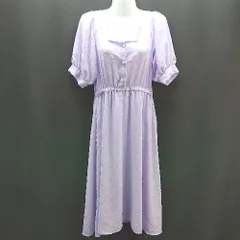 ◇ earth music&ecology select ドット柄 ウエストゴム 半袖 ロング丈 ワンピース サイズF ライトパープル レディース E  【1307120034151】