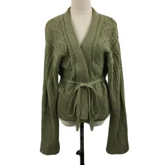 レトロガール RETRO GIRL カーディガン ニット 前開き クロップド ニットベルト 長袖 F 緑 グリーン