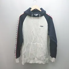 ◇ FILA フィラ 袖ロゴプリント フーディ― 裏起毛 カジュアル シンプル 長袖 パーカー サイズM ホワイト系 レディース E  【1307120037145】