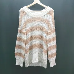 ◇ UNDER BAR moussy ボーダー柄 アクリル100％ もこもこ 冬物 シンプル 長袖 ニット サイズF オレンジ系 レディース E  【1307120037022】