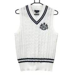キャロウェイ ニットベスト 白×ネイビー ケーブル編み Vネック レディース LL ゴルフウェア 2025年モデル Callaway
