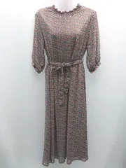 ◇ ◎ FREE'S MART 小花柄 襟元フリル ガーリー サラサラ生地 長袖 ロング ワンピース サイズFR ブラウン系 レディース E  【1307120038128】