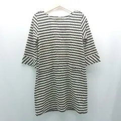 ◇ ◎ Live in comfort ボーダー柄 袖スリット バックファスナー 長袖 ミニ ワンピース サイズM ベージュ系 レディース E  【1307120038104】