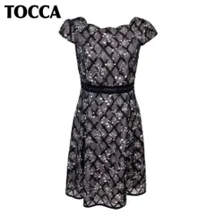 【美品】 TOCCA 半袖ワンピース 4 ブラック チェック 小花柄