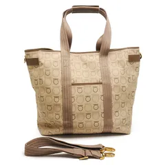 フェラガモ Ferragamo 2WAYトートバッグ ガンチーニ総柄 キャンバス　ベージュ×ブラウン系 A4サイズ対応