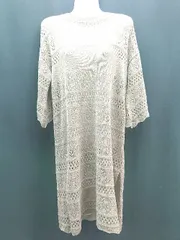 ◇ Re:EDIT リエディ ラウンドネック ロング丈 サイドスリット 半袖 ニット サイズM ブラウン レディース E  【1307120042361】