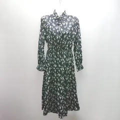 ◇ Monologue 花柄模様 ウエストゴム フロントボタン 透け感なし 長袖 ロング ワンピース 表記なし ネイビー レディース E  【1307120041937】