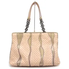 ボッテガヴェネタ BOTTEGA VENETA セミショルダーバッグ イントレチャート レザー×パイソン サーモンピンク系 B5サイズ対応 保存袋・ミラー付