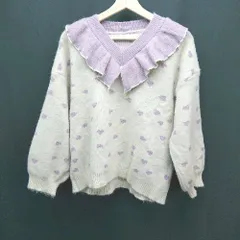 ◇ ruby collection Vネック フリル ハート柄 かわいい 長袖 ニット セーター 表記なし パープル アイボリー レディース E  【1307120044228】
