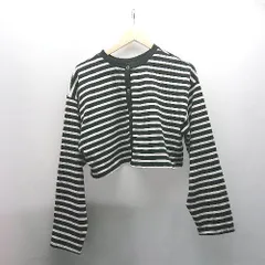 ◇ NICE CLAUP ボーダー柄 ショート丈 ラウンドネック 薄手 長袖 カーディガン 表記なし ブラック /ホワイト レディース E  【1307120044877】