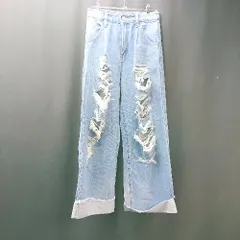 ◇ CECIL Mc BEE ビッグシルエット ダメージ加工 ベルトループ デニムパンツ サイズS ライトブルー レディース E  【1307120044723】