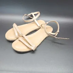 ◇ BEAMS HEART シンプル クロコダイル柄 ストラップ フラット サンダル サイズS ベージュ レディース E  【1307120045430】