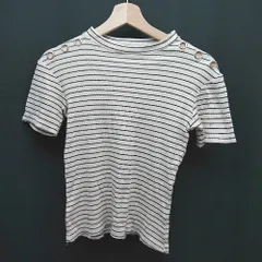 ◇ ZARA TRAFALUC ラウンドネック ボーダー柄 ショート丈 透け感なし 半袖 シャツ サイズS ホワイト レディース E  【1307120045287】