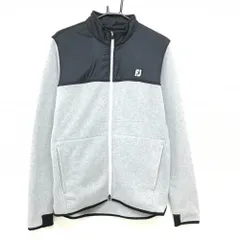 【美品】フットジョイ 異素材ニットジャケット グレー×黒 ロゴ刺しゅう メンズ L ゴルフウェア FootJoy