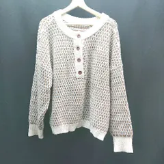 ◇ classicalelf クラシカルエルフ ラウンドネック ハーフボタン マルチ柄 長袖 ニット サイズL ブラウン系 レディース E  【1307120046840】