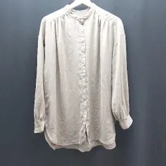 ◇ earth music&ecology バンドカラー フロントボタン ナチュラル 長袖 シャツ サイズF ベージュ レディース E  【1307120048264】