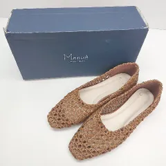◇ ◎ menue メヌエ スクエアトゥ 編みデザイン フラット パンプス サイズL ブラウン レディース E  【1307120047328】