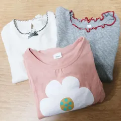 女児 90cm 半袖カットソー 【3着セット】 H&M ノーブランド 無地 リボン お花 プリント ホワイト グレー ピンク系