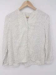 ◇ CLEAR IMPRESSION 水玉 レースドッキング バンドカラー 長袖 シャツ ブラウス サイズ2 ホワイト ブラック レディース P  【1307150000720】