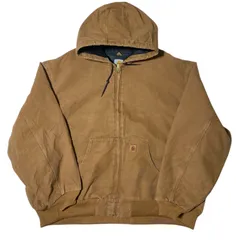 カーハート アクティブジャケット ブラウン 茶色 Carhartt ワークジャケット フルジップ フード ダック ヘビーウェイト ロゴ ワークウェア ストリート オーバーサイズ ビッグシルエット 4XL アウター メンズ 上着 古着 長袖